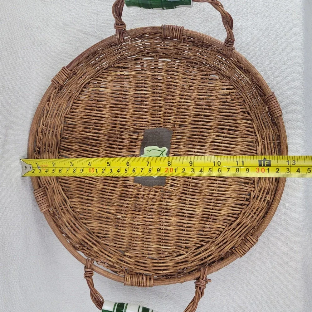 Vintage Anchor Hocking Wicker Basket Cuisine Glass Serving Plate  Holder